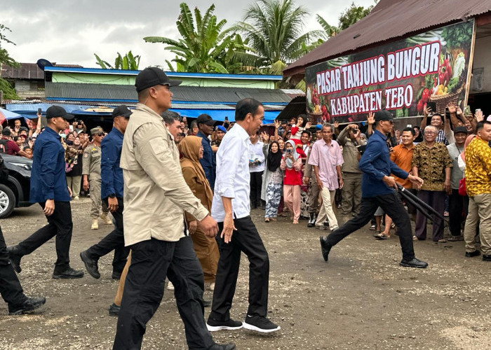 Presiden Jokowi saat menyapa warga di Pasar Tanjung Bungur Tebo