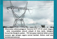 Ada Gngguan Transmisi SUTT 275 kV, Listrik di Jambi Padam Total